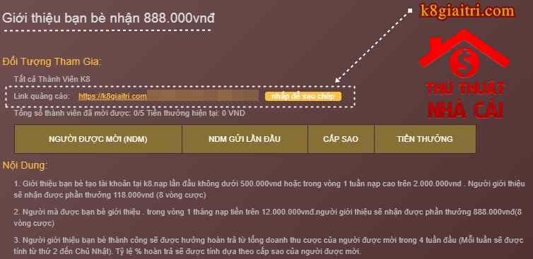 Nhận ngay 888 nghìn K8 - Khuyến mãi mời người chơi mới tham gia K8