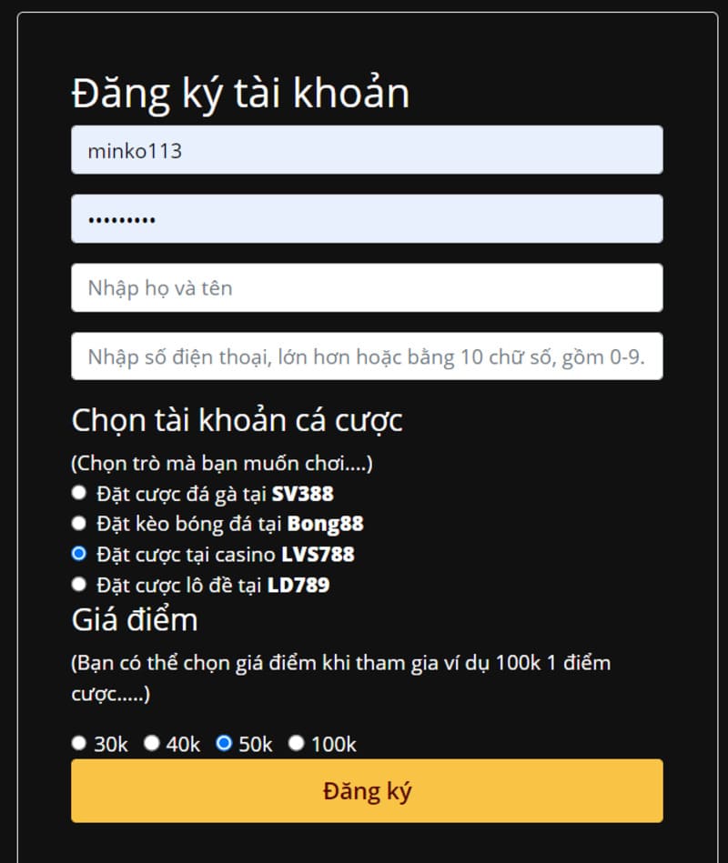 Tặng ngay 100k khi đăng ký tài khoản tại lvg7888.com