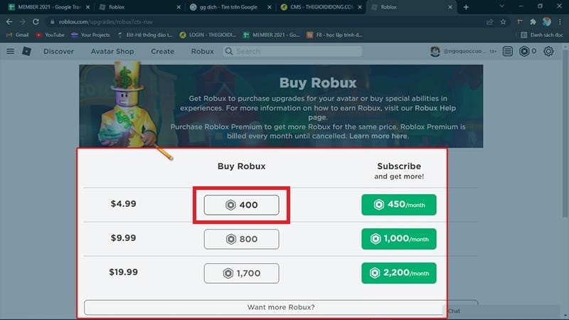 Mua Robux vào các dịp khuyến mãi