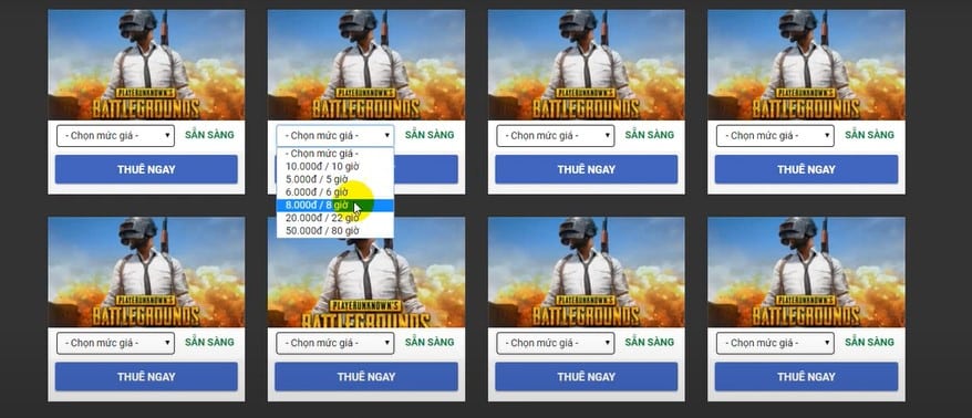 Chọn ACC muốn thuê