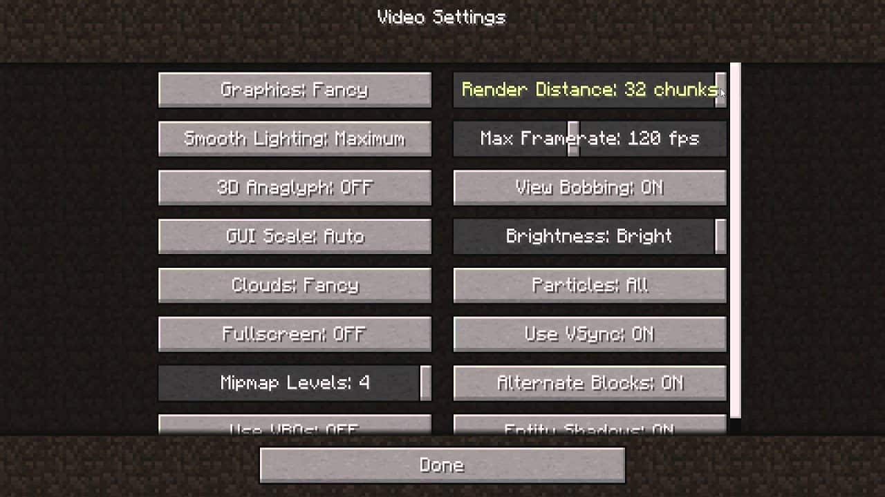 Setting đồ họa Minecraft PC